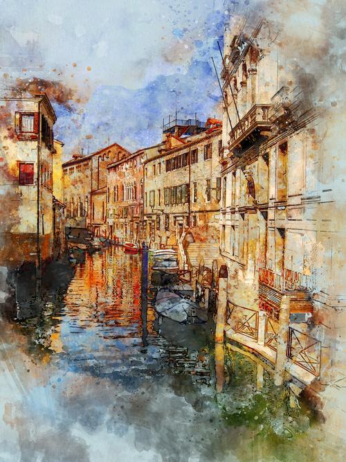 威尼斯的水城画彩铅_威尼斯水城名画