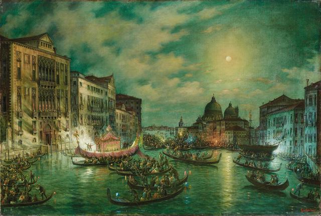 油画威尼斯水上夜景图片_画威尼斯的有名的油画